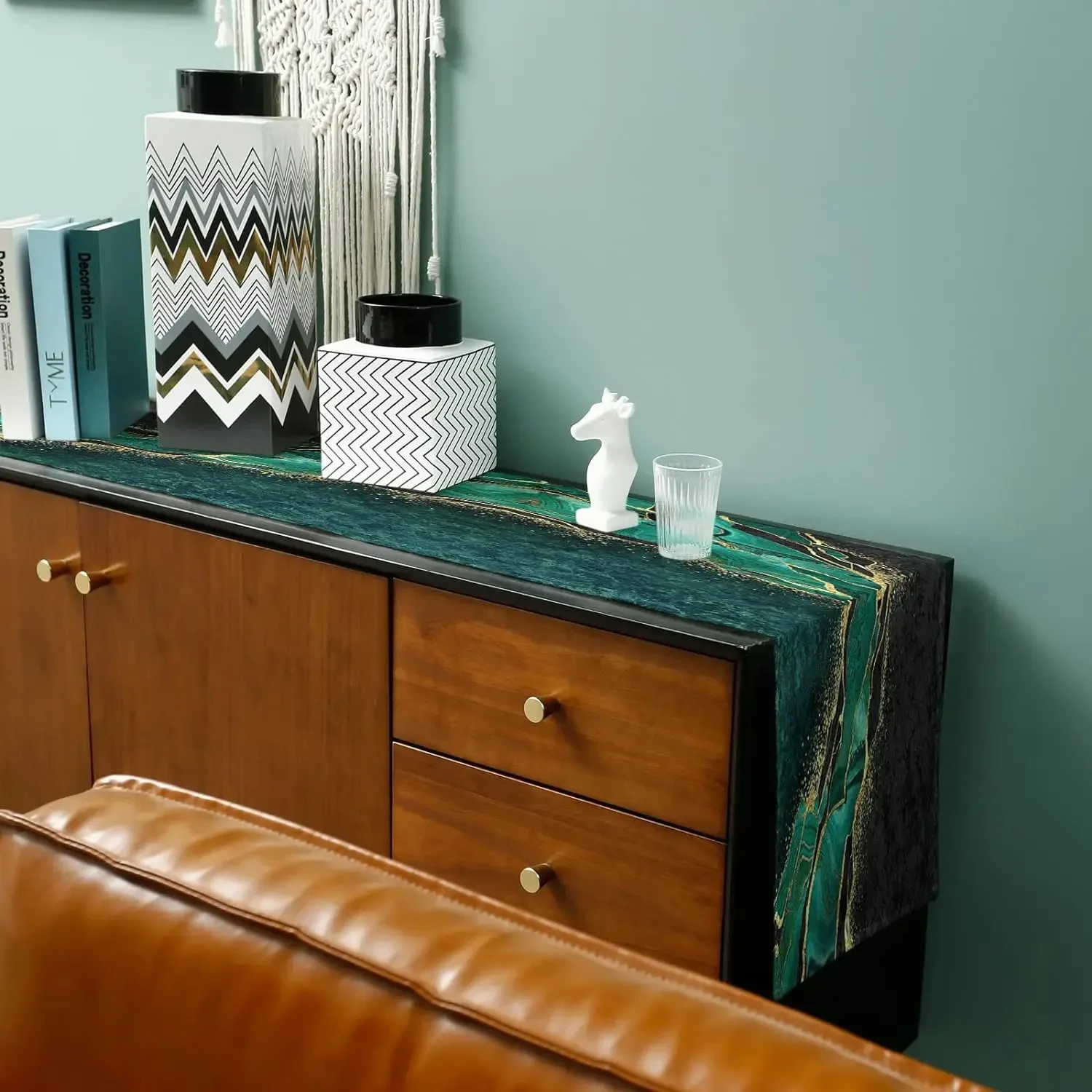 Green Black Gold Marble Table Runner, Modern Luxury Abstract Agate Texture Print, Dining Kitchen Party Home Table Decor