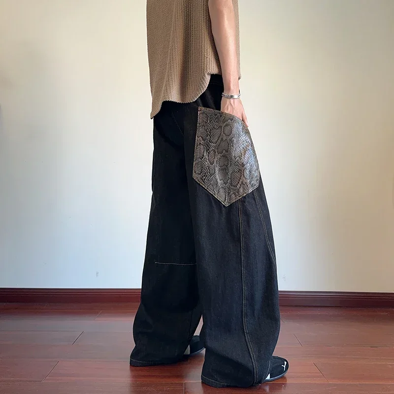 Scimitar-Jeans mit mehreren Taschen, Schlangenmuster, Teenager, Sommer, lockeres, weites Bein, amerikanische, trendige Marke, gerades Bein, Bodenhose, S-3XL