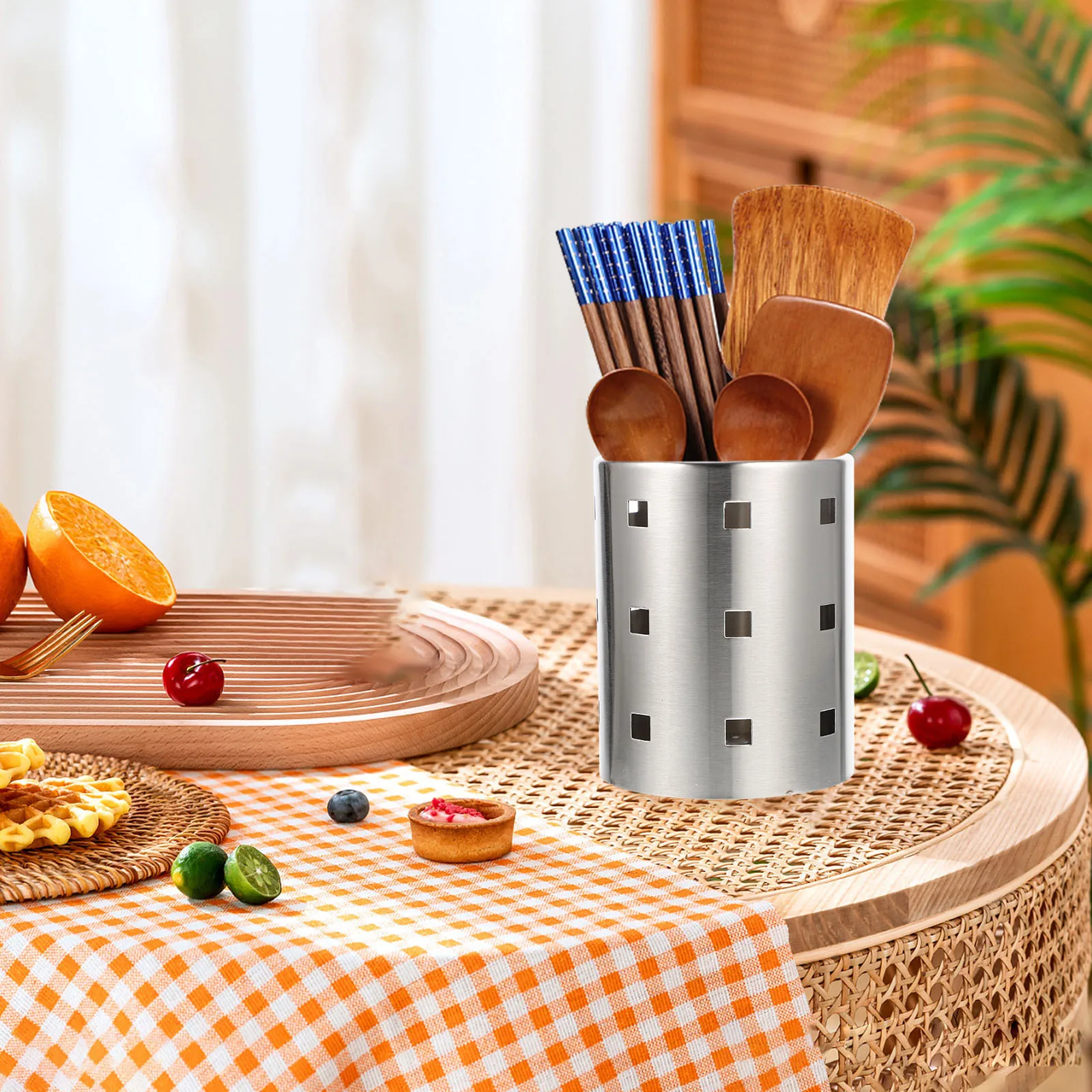 

Kitchen Desktop Stainless Steel Chopstick Holder Cutlery Organizer Spoon Storage Utensil Holder with Drain Holes