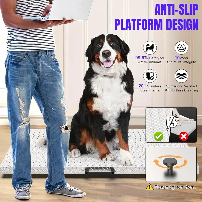 مقياس كبير دقيق للكلاب - 1100 رطل × 0.2 رطل، مقياس وزن الماشية على شكل حيوانات من السلالات الكبيرة، مقياس للحيوانات الأليفة من الفولاذ المقاوم للصدأ غير قابل للانزلاق