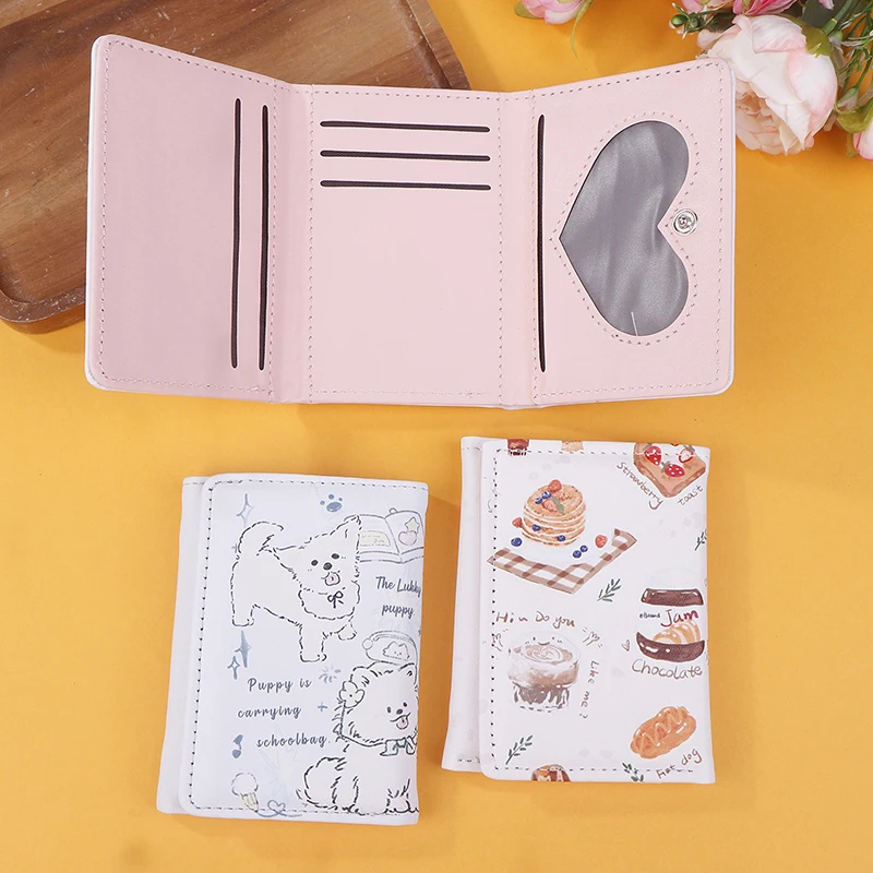 

PU Leather Cute Women Wallet Coin Purse Simple 3 Folds Multi-card Slots Card Holder Cute Cat Dog Short Wallets For Girls