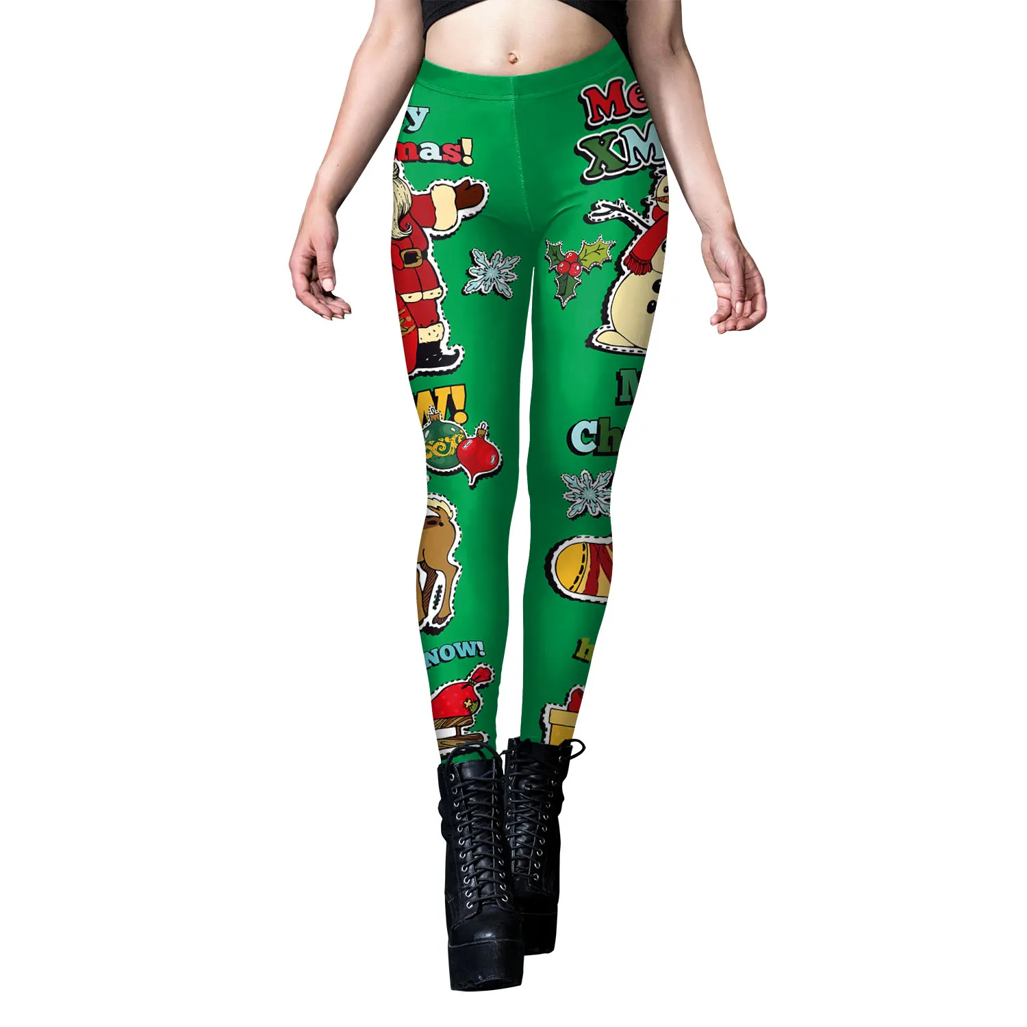 [You\'re My Secret] Christmas Leggings for Women Sexy Snowflake Printing Holiday Party Pants Female Funny Elastic Tights Trousers