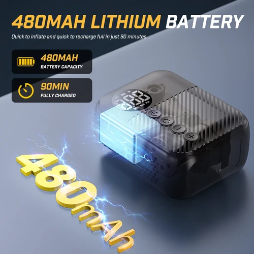 Imagen 2 del producto Carsun Mini bomba de bicicleta eléctrica portátil Inflador de neumáticos inalámbrico 150Psi Max 480Mah Batería con pantalla