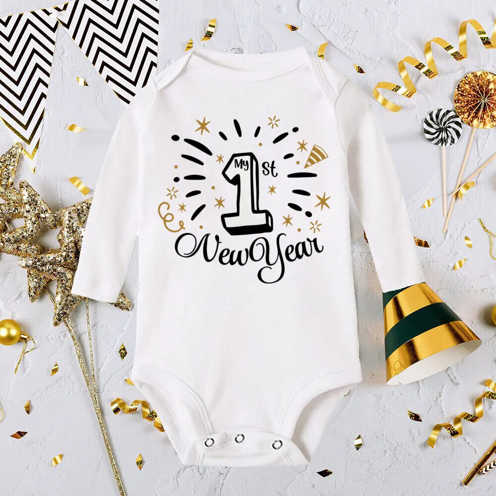 My 1st New Year Baby Boy Girl Long Sleeve Romper Fashion Casual Robe Ropa Newborn Baby Bodysuit New Year Holiday Best Gift