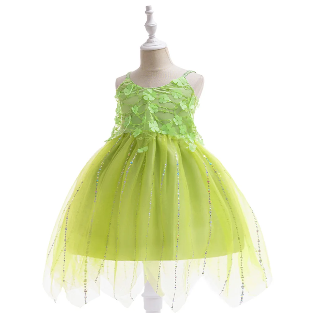 Toddler Cartoon Green Fairy Character Dress Forest Infant Fairy Cosplay Green Dress Halloween Tinkerbell CosplayCostime