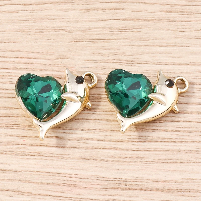 Tusember, 10 Stück, goldfarbene Kristall-Herz- und Delfin-Anhänger zum Basteln von Schmuck, für DIY-Projekte, zum Herstellen von Halsketten, Armbändern und Ohrringen. – Detail 4