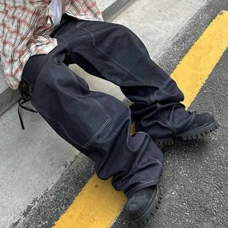 HKSH Primavera Autunno Nuovi Uomini Marea High Street Safari Style Jeans Moda Chic Patchwork Pantaloni in denim Silhouette Originale Ins HK5614