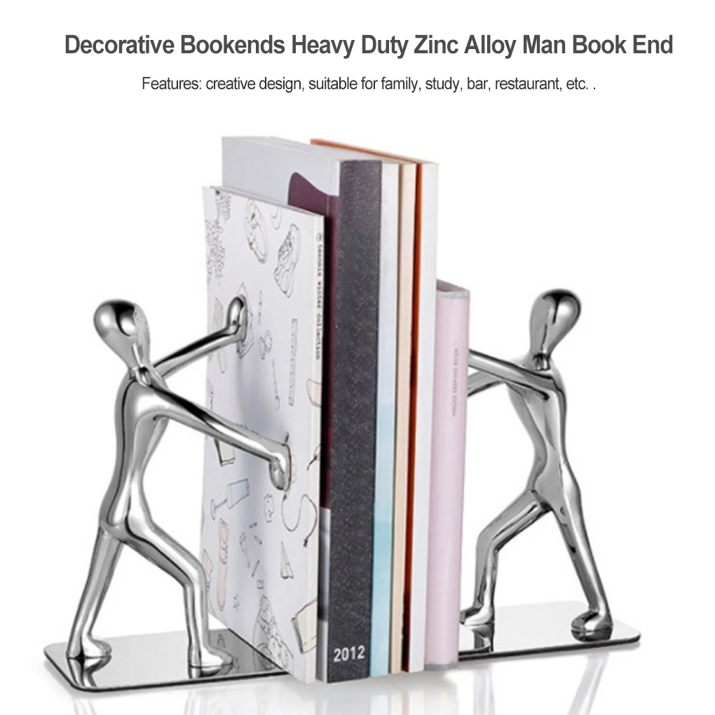 1 Pair Bookend Stainless Steel Book End Stand Magazines Stopper Support