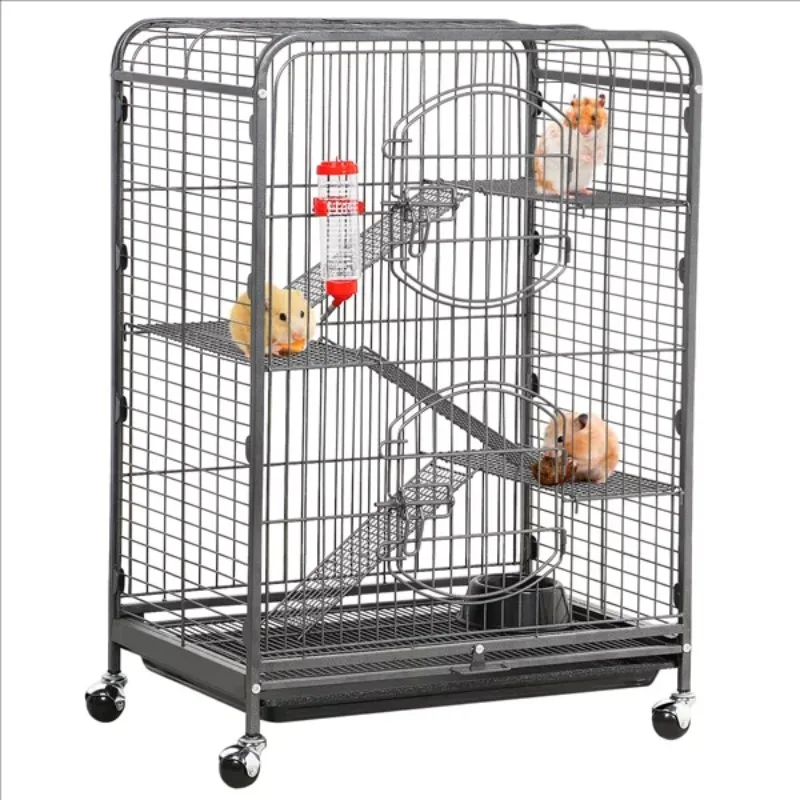 4 Level Rolling Large Pet Cage with 2 Doors, Pet Bowl, and Water Bottle for Small Animals， hamster cage