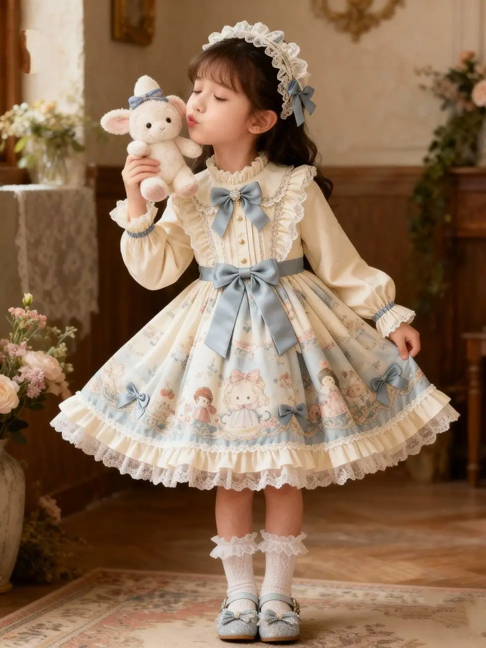 Original New 2026 Spring Children's Dress Cute Sweet Princess Skirt Baby Cartoon Print Full Skirted Ball Gown Style Dress