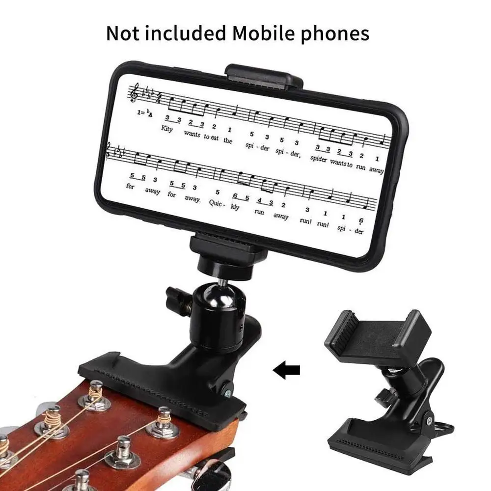 Guitar Head Mobile Phone Holder Clip Live Broadcast Bracket Stand Tripod Clip Head Universal For IPhone 14 13 11 Desktop Holder