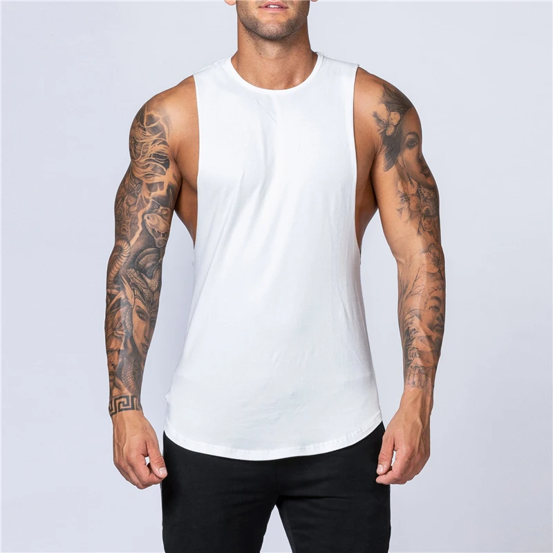 Men\'s Gym Clothing Summer Fitness Cotton Tank Top Men Jogging Bodybuilding Sleeveless Shirt Breathable O-Neck Casual Muscle Vest