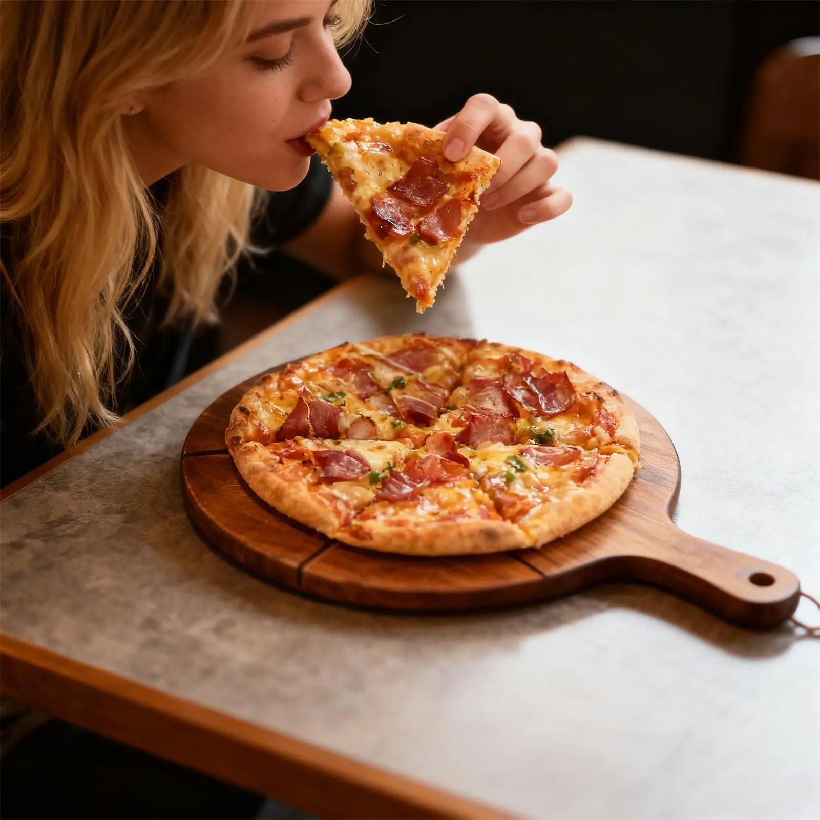 

НОВАЯ деревянная доска для пиццы, круглая с ручным противнем для выпечки пиццы, каменная разделочная доска для пиццы, блюдо для выпечки торта, кухонные инструменты