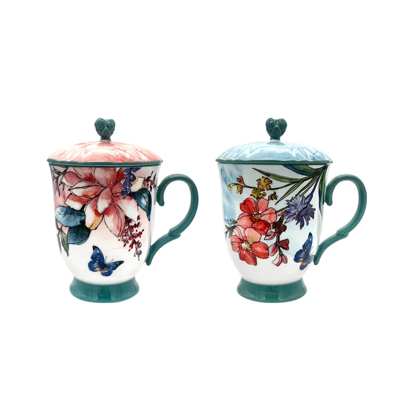 380Ml mug breakfast cup ceramic cup cereal cup with lid