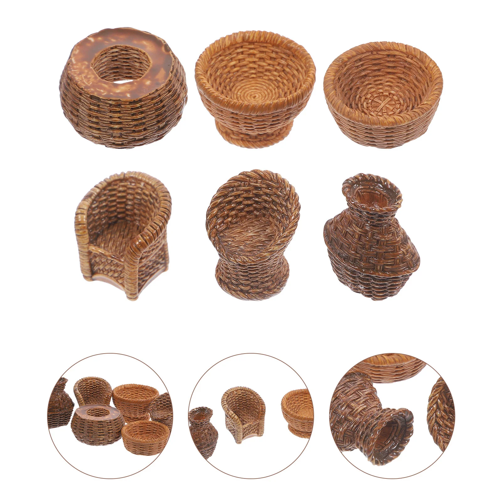 

12 Pcs Resin Simulated Bamboo Weaving Miniature Craft Baskets Dollhouse Woven Storage for Dolls Tiny Rattan