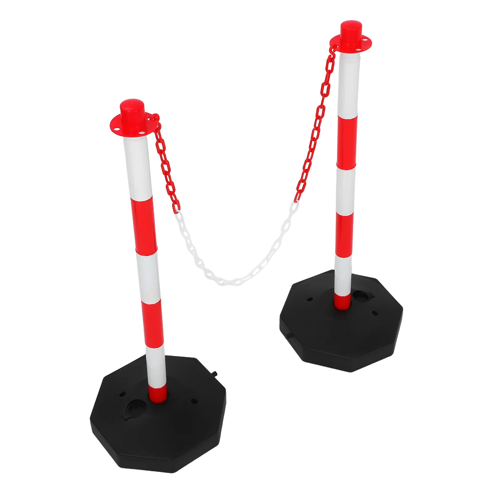 1 Juego de postes de barrera de carretera: Delineador de tráfico portátil con Base rellenable, collares reflectantes, cadena de plástico para entradas de estacionamiento