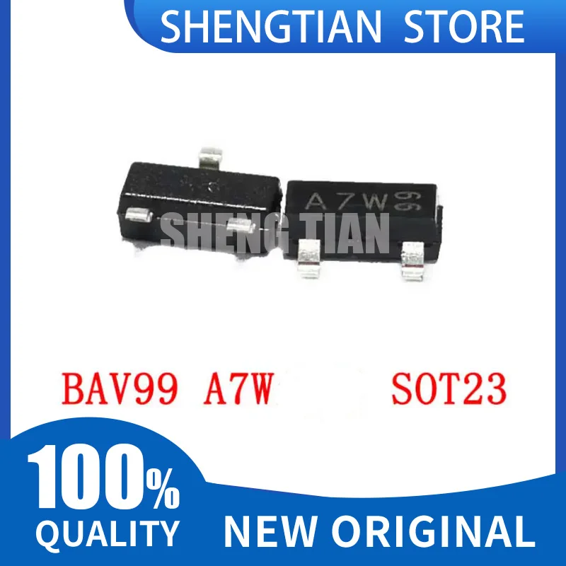 50PCS BAV 99,215 A7W 100V/125mA SMD Switching Diode BAV99 Package SOT-23
