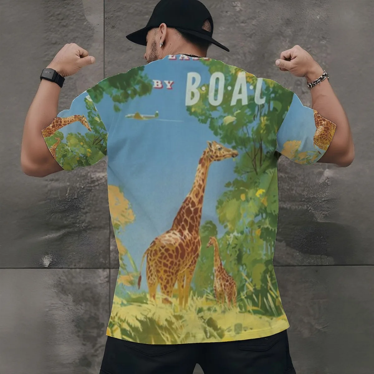 Africa Giraffes, Vintage Airline Travel Poster Poster New Arrival Fashion Men's Short Sleeve All-Over Print T-Shirt Unique All-O