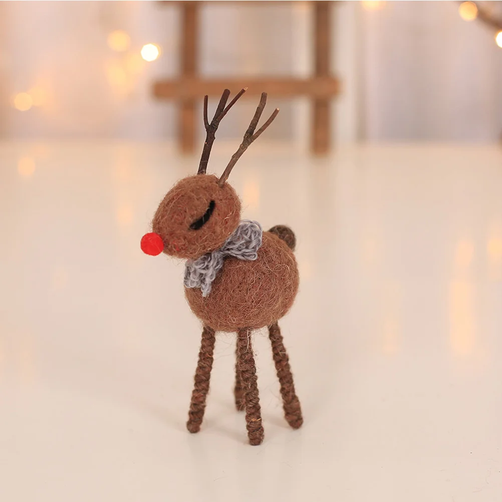 Small Size Wool Felt Handmade Elk Toy Christmas Present Desk Xmas Decoration for Kids Children Festival Party (Coffee)