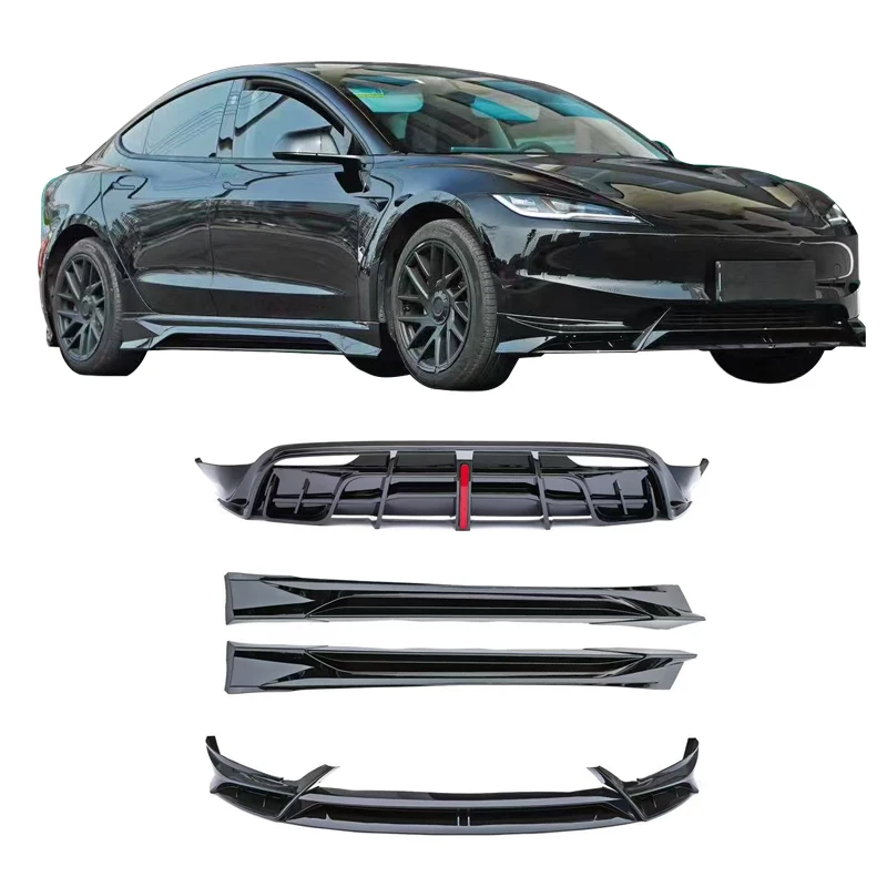 

Carlong Auto Body Kit for 2023-2024 Tesla Model 3 Front Lip Diffuser Lip Side Skirts Car Accessories Plastic Glossy Black