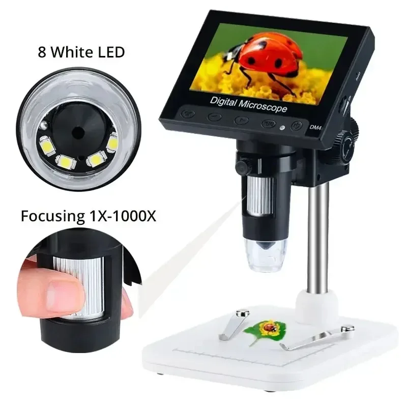 

4.3'' Digital Microscope 1000X USB Microscope 5.0MP Soldering Microscopio with 8 LEDs Compatible with Windows/Mac OS