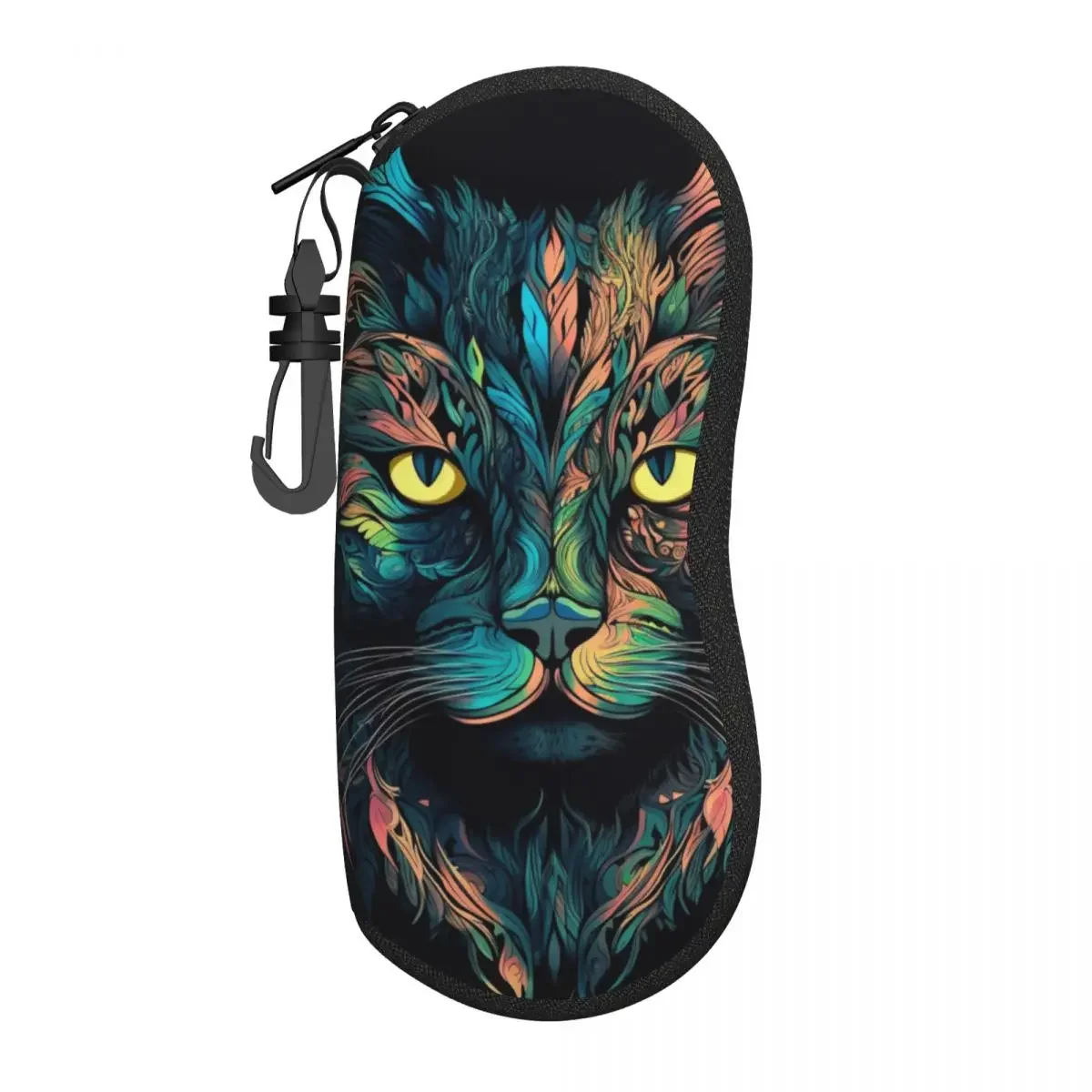 Cats Face Glasses Case colorful feathers Sunglasses Pouch Outdoor Soft Eyewear Storage Print Unisex Glasses Box