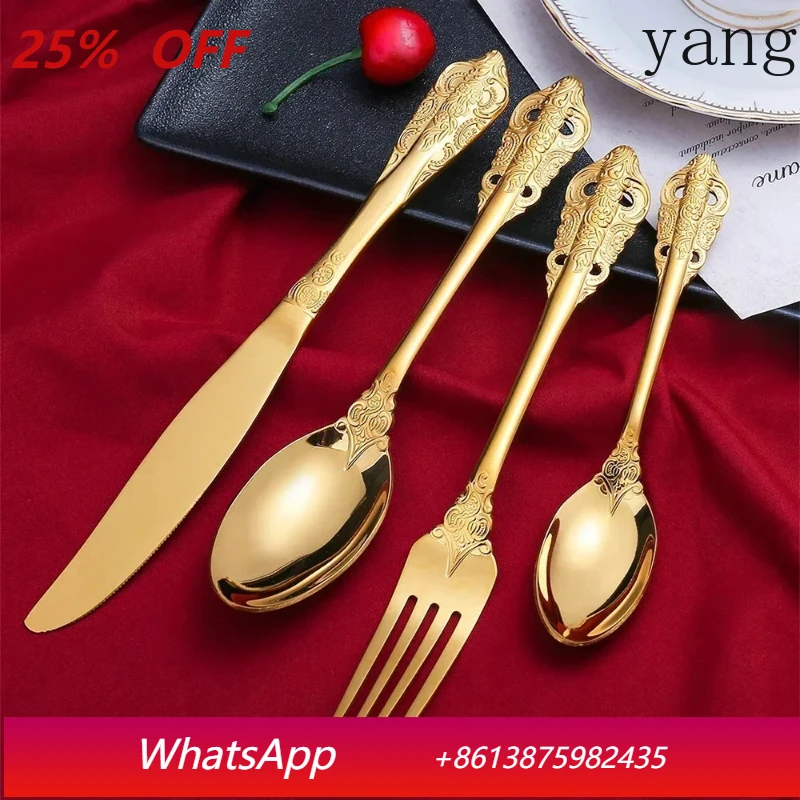 

Luxury Spoon and Fork Set Stainless Steel Gold Cutlery Set Food Grade Upscale Royal Tableware European Steak Knife Kitchen Items