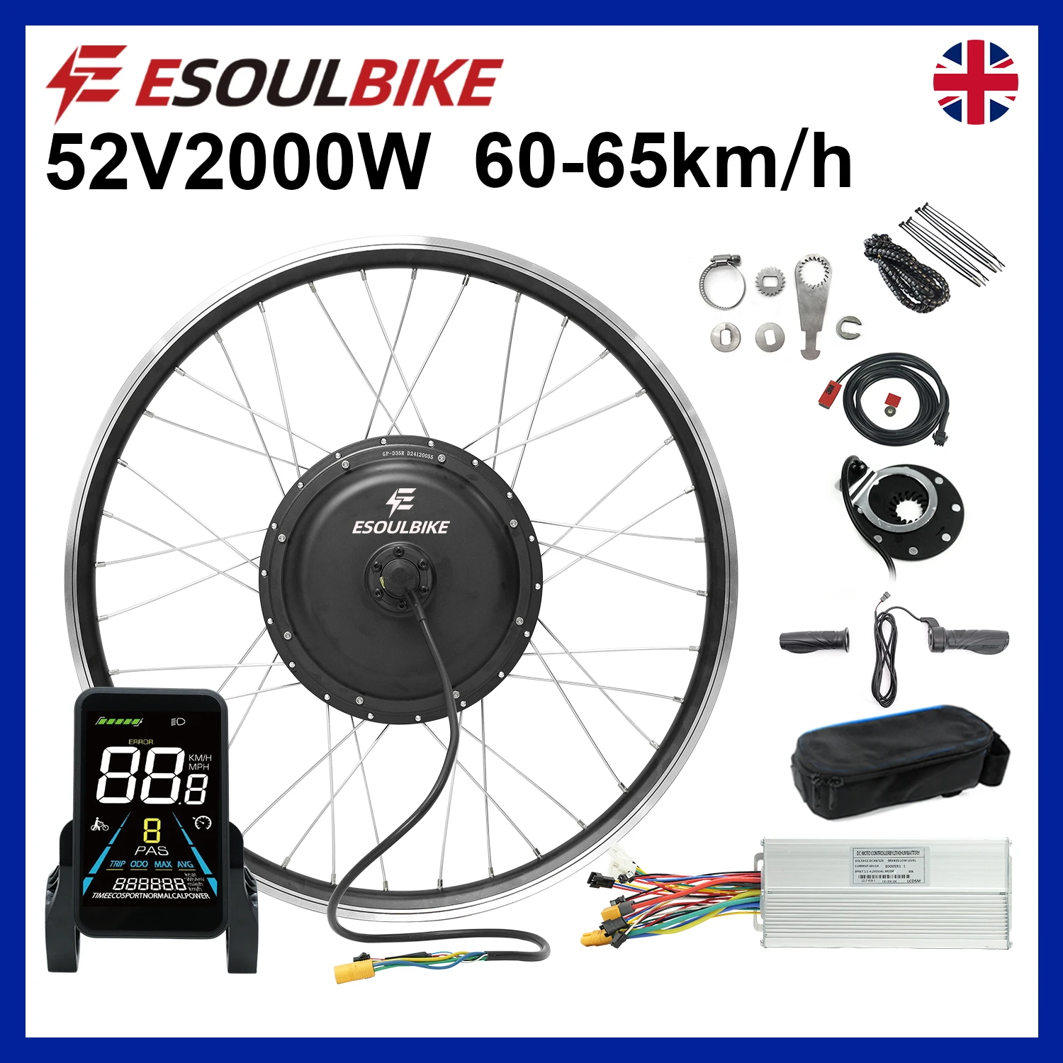 ESOULBIKE Hub Motor Conversion 52V 2000W Ebike Kit Wheel Rear Dirve Electric Bicycle Conversion Kit 26 27.5 28 29 700C For MTB