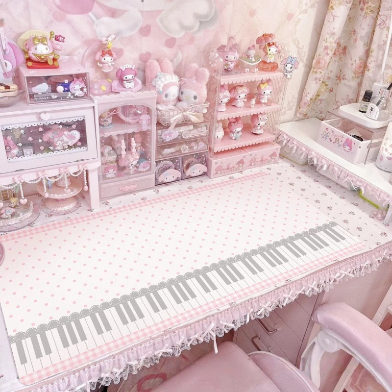 Ins Cute Pink Piano Polka Dot Pu Leather Mouse Pad Waterproof Desk Mat Protective Game Keyboard For Dorm Desk Dressing Table Mat