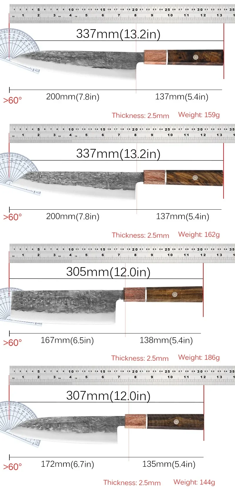 1-4pcs Kitchen Knives Set Stainless Steel Chef Knife Japanese Santoku Knife Salmon Slicing Knife Forged Kitchen Meat Cleaver