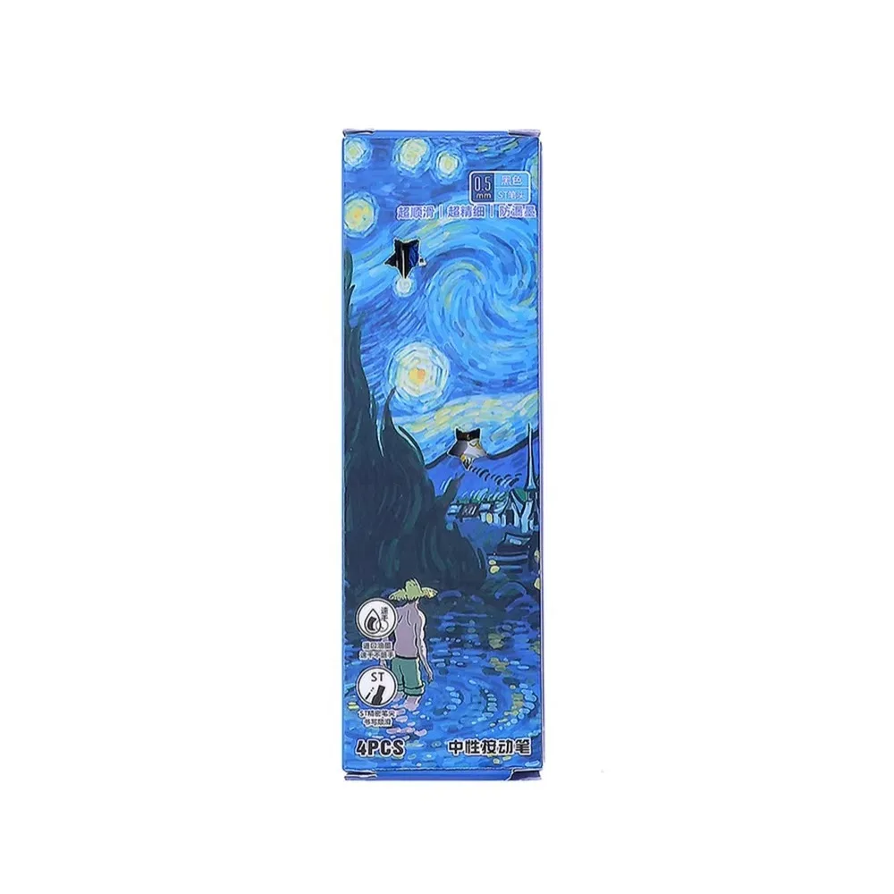 

4Pcs/Box Trendy Van Gogh Oil Painting Press Gel Pen Black Ink ST Stationery Quick-Drying Pens 0.5mm Rollerball Pen Exam