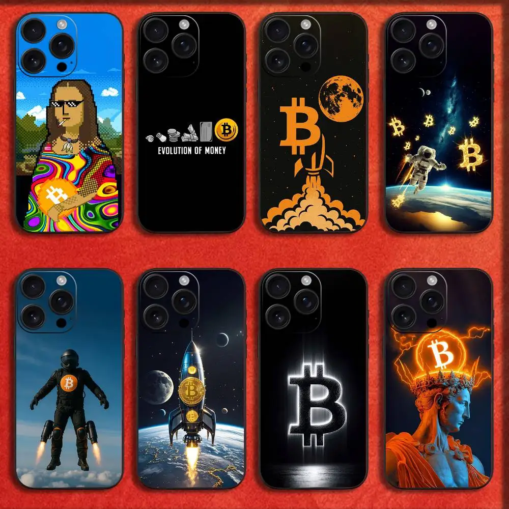 

Phone Case For iPhone 16,15,14,13,12,11,Pro,XS,Max,XR,Plus,E,Mini Black Money Bitcoin LOGO Art Shockproof Cover