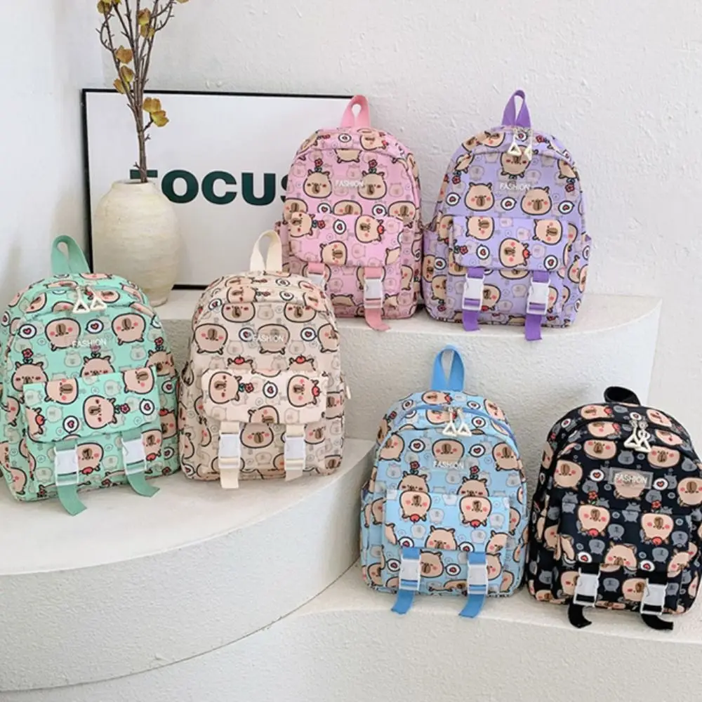 Large Capacity Capybara Nylon Backpack Lightweight Wide Straps Children's School Bag Printing Korean Style Student's Book Bag