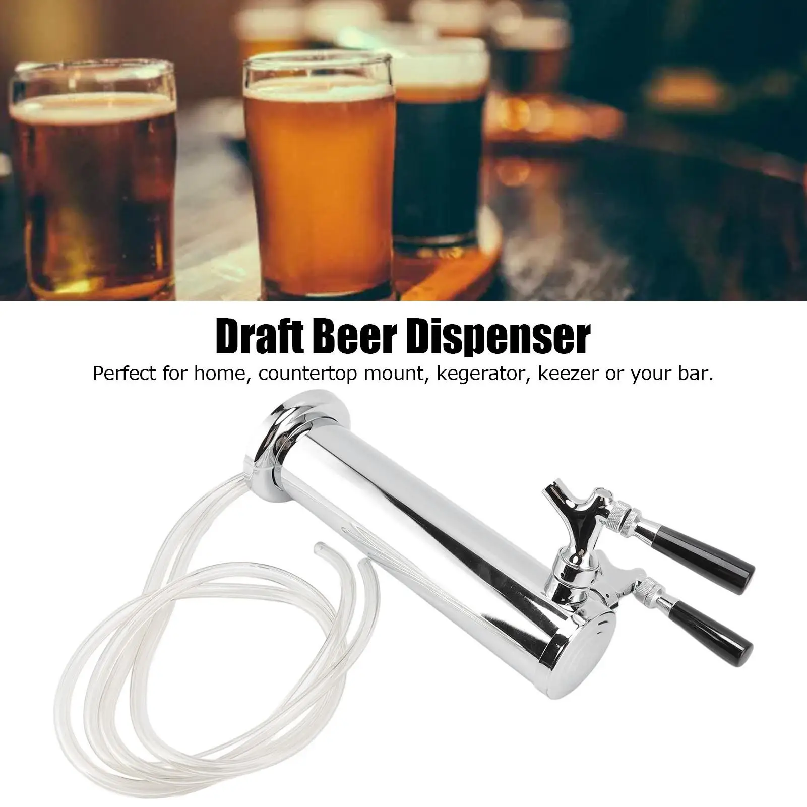 

Draft Beer Kegerator Tower Stainless Steel Double Beer Tap Faucet for Home Bar Beer Brewing Kegs