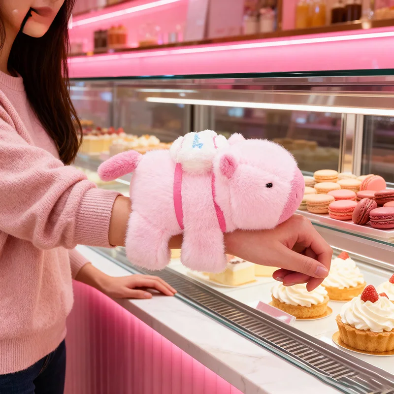 カピバラぬいぐるみ スナップブレスレットと翼付き 柔らかいぬいぐるみ 車内装飾 バックパック ハンドバッグ ギフト