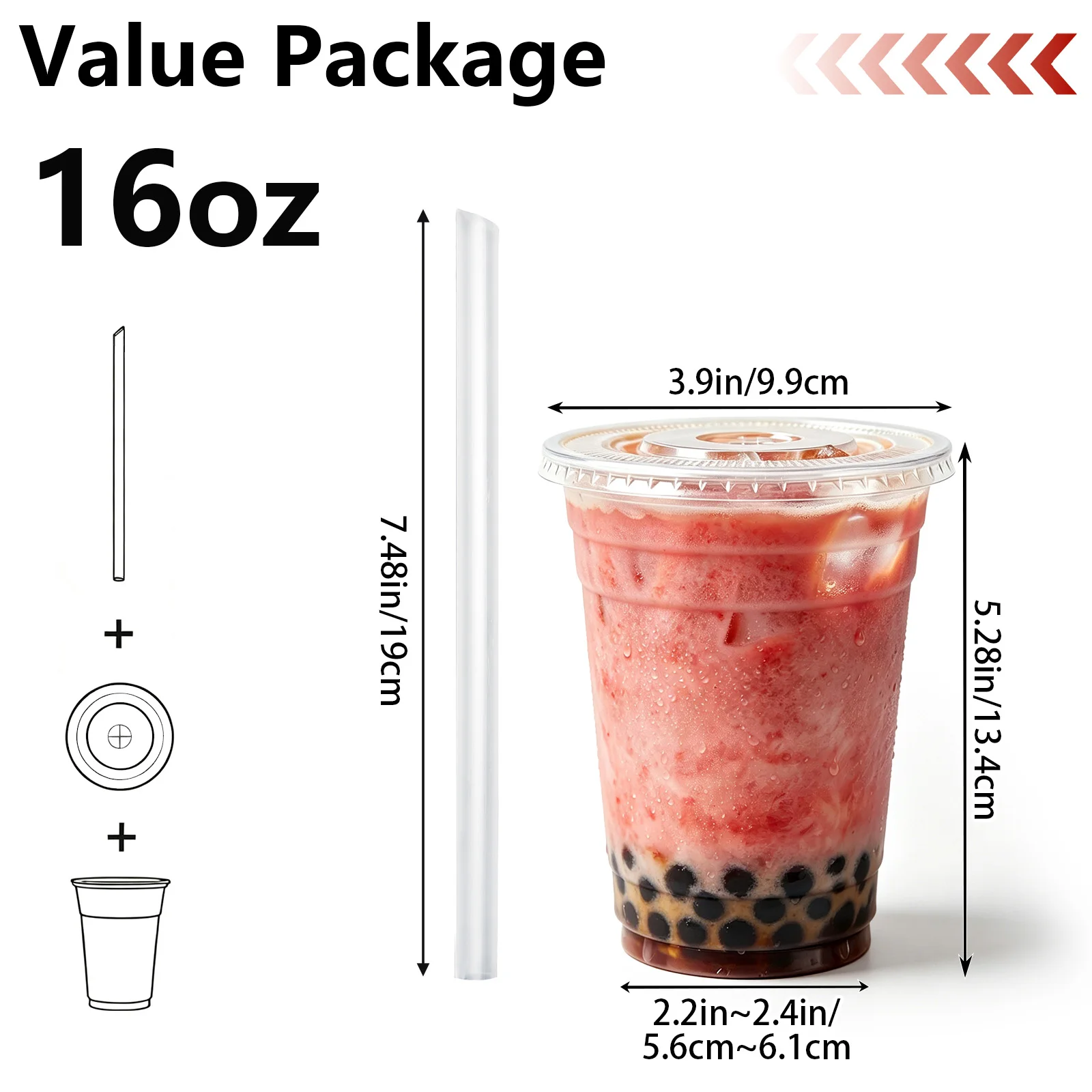 100 Sets of Disposable PET Clear Plastic Cups with Straws - 4 Sizes Available: 12 oz, 16 oz, 20 oz, 24 oz. Perfect for American Parties, Festivals, Family Gatherings, and Office Use as Disposable Iced Coffee Cups. - view 3