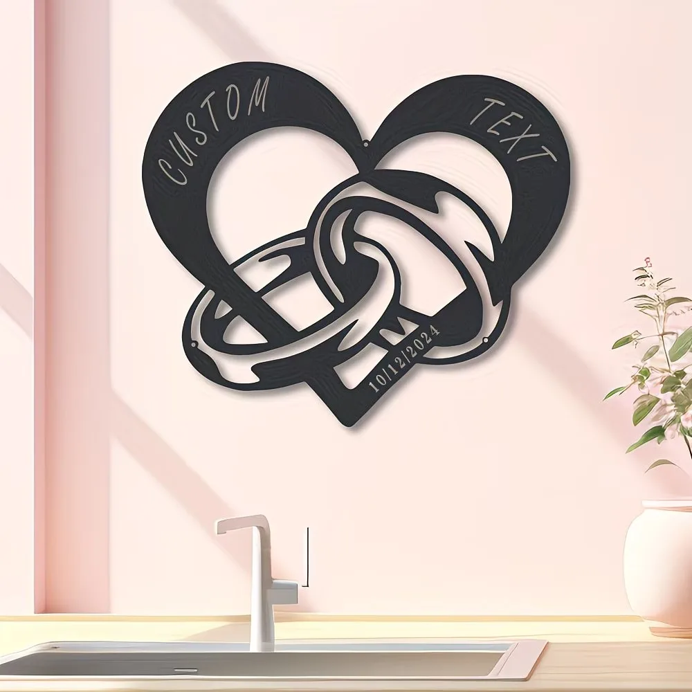 Customizable Metal Heart Wall Art with Interlocking Rings