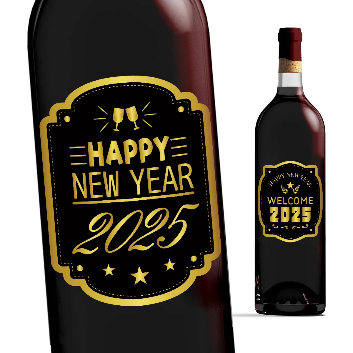 8pc Happy New Year 2025 Wine Bottle Labels,Festive Adhesive Stickers for New Year's Eve Decoration,Box Seal Sticker Party Favors