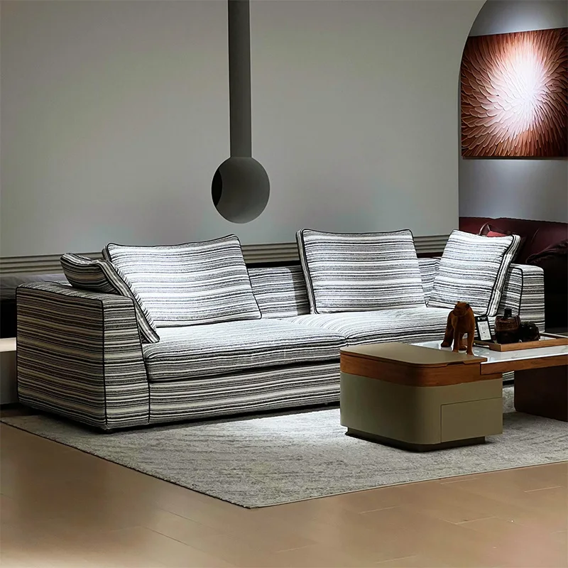 

minimalist striped cotton and linen straight row fabric down sofa simple