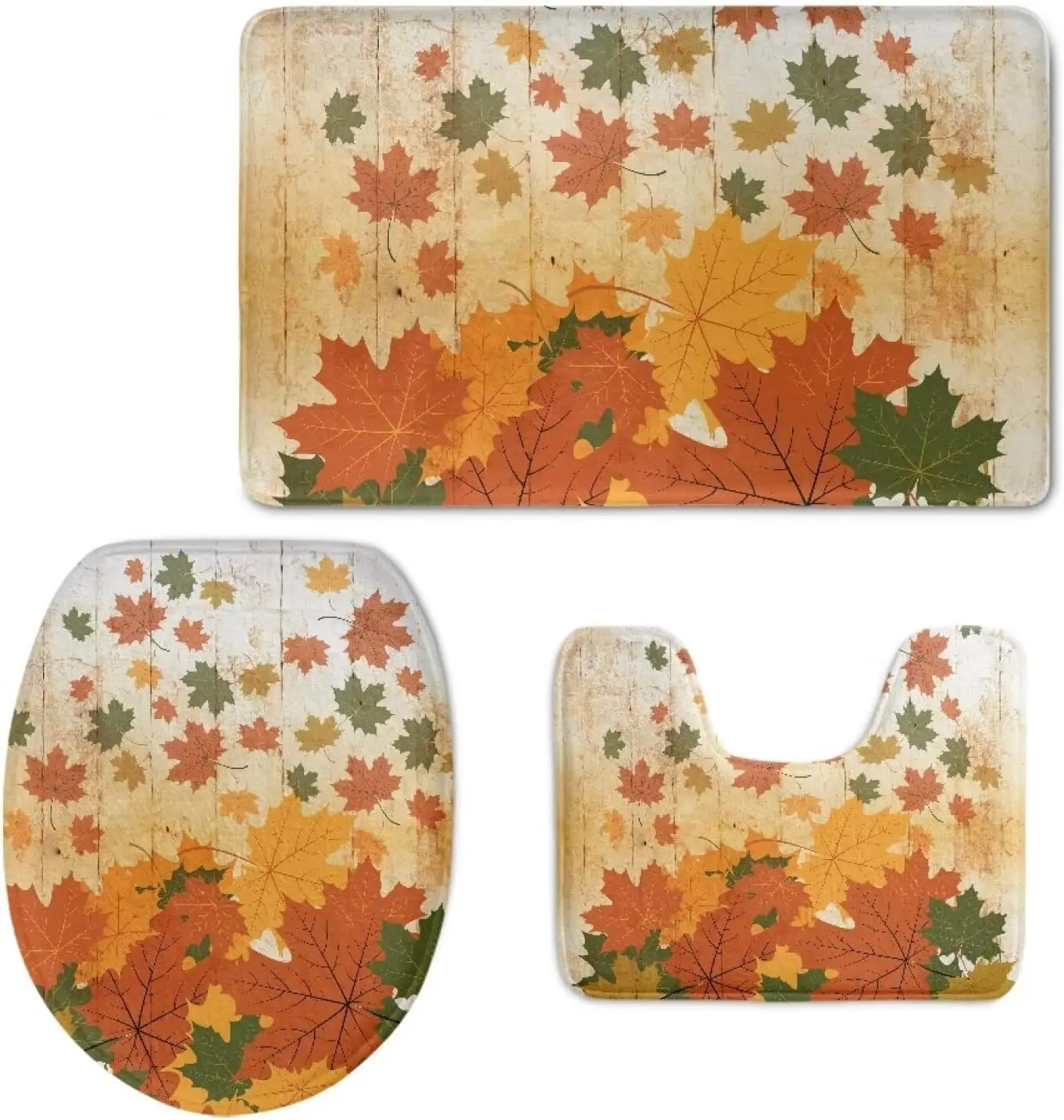 

Набор ковриков для ванной из кленового листа, 3 шт., быстросохнущая водонепроницаемая U-образная крышка для унитаза, нескользящий мягкий впитывающий осенний набор для домашнего декора