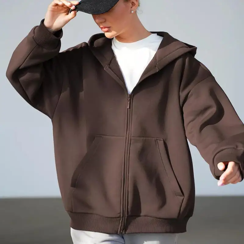 

Осенний новый свободный длинный свитер на молнии све, однотонный кардиган с капюшоном, женская спортивная одежда, удобная дышащая повседневная верхняя одежда