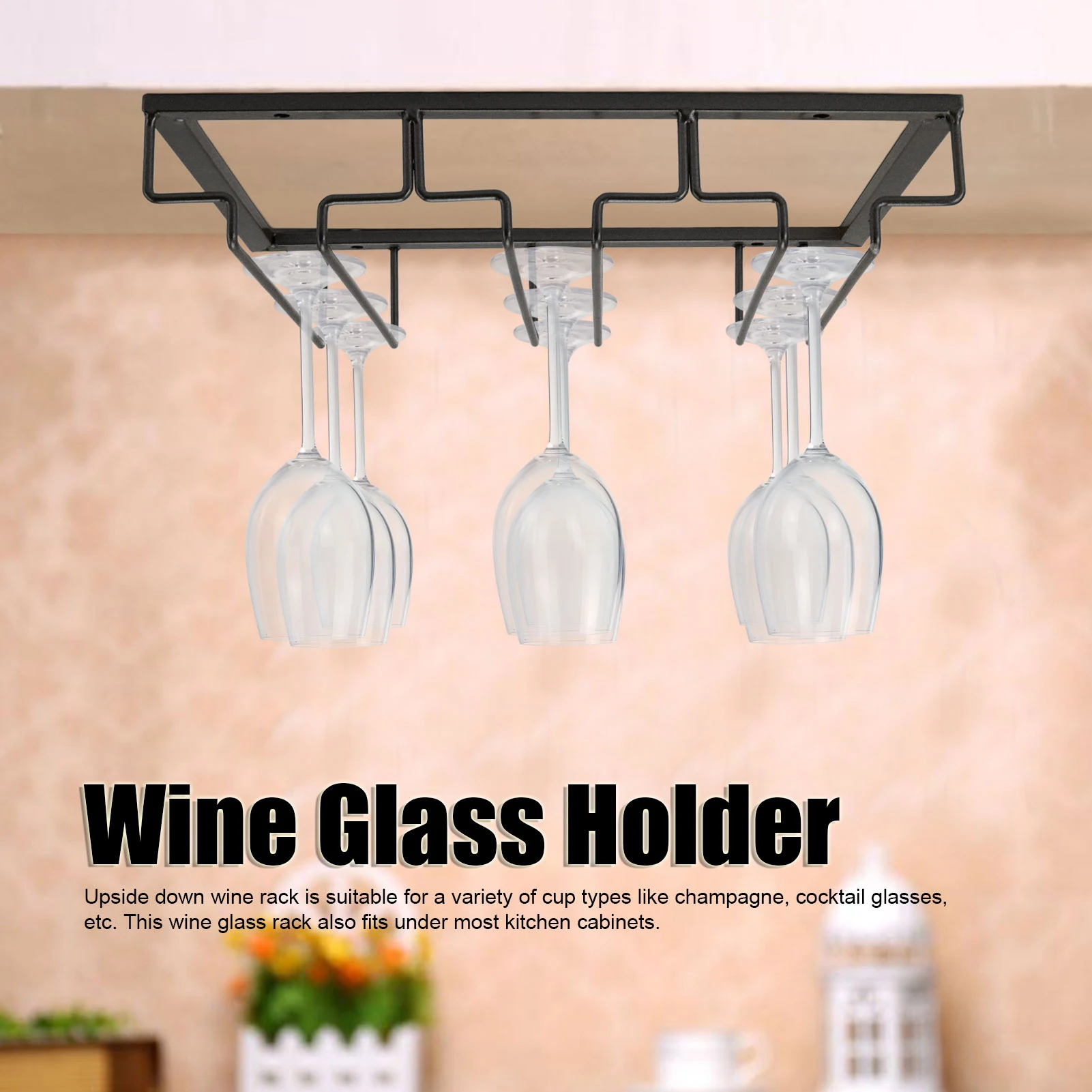 

New Punch- Stemware Inverted Storage Shelf Wine Glass Holder Hanging Iron Rack Champagne Goblet Cup Under Cupboard Bar