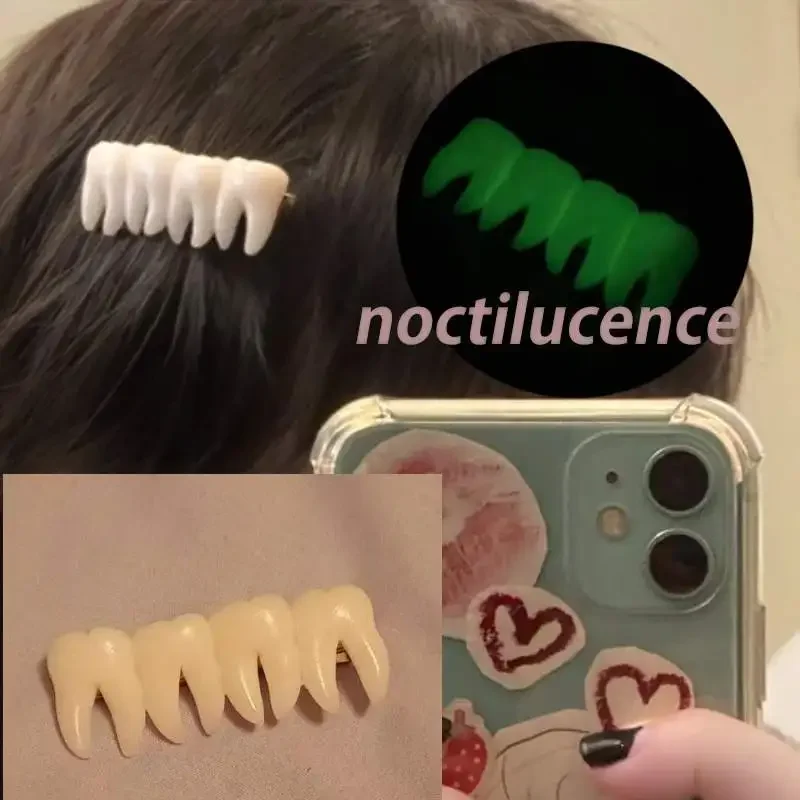 Noctilucence Halloween Hair Accessories Tooth Shaped Hair Clips Goth GothicFor Women Girls Teeth Bone Barrettes Halloween Gift