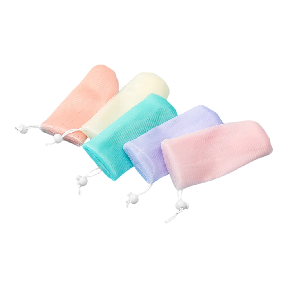 

5pcs 6 Layer Thickened Soap Foaming Net Bag Mesh Exfoliating Travel Bath Tool Drawstring Lanyard for Handmade Facial Body Wash