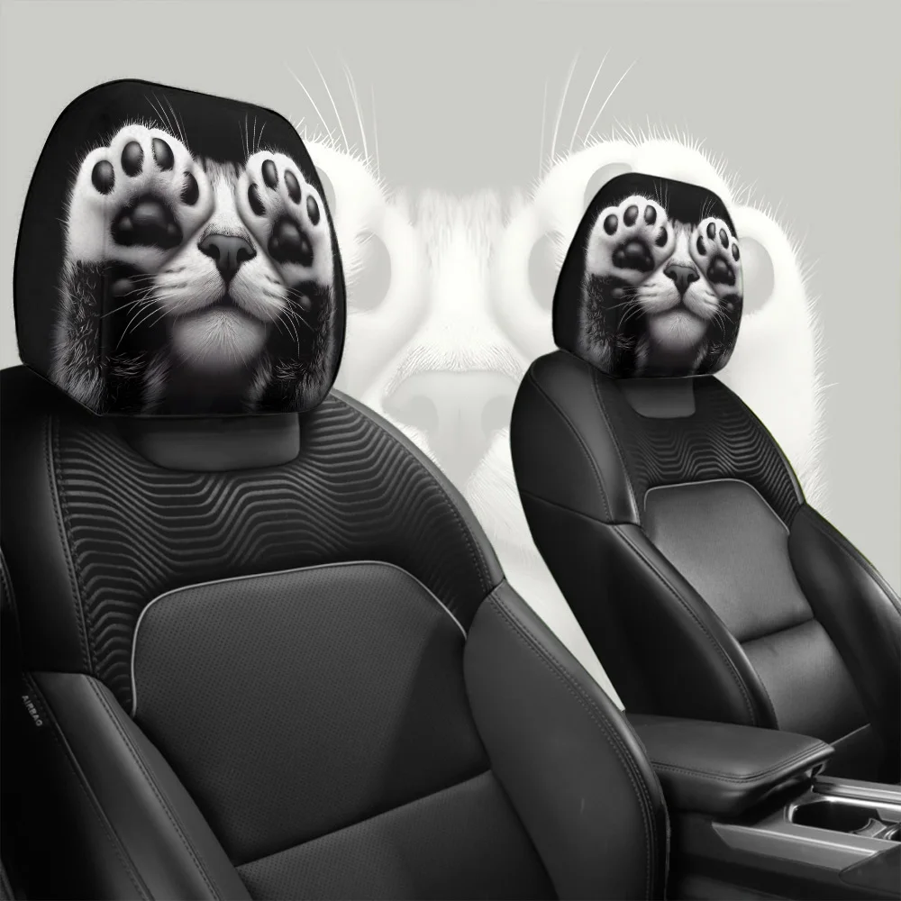 2pcs cute cat paw print car headrest covers, retractable, suitable for all car models, stain-resistant, as a gift for festivals
