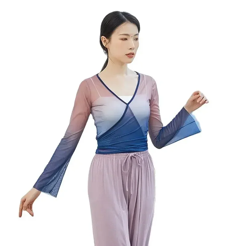 Classical Dance Costume Women's Top Body Rhyme Gradual Change of Color Chinese Dance Folk Dance Practice Dress Art Test Dress