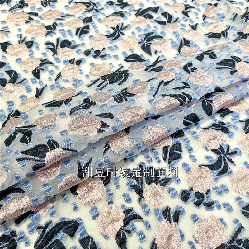 Organza Brocade Jacquard Fabric Spring Summer Flowers Dress Clothing European Brand Fashion Design Sew Wholesale Cloth by Meter