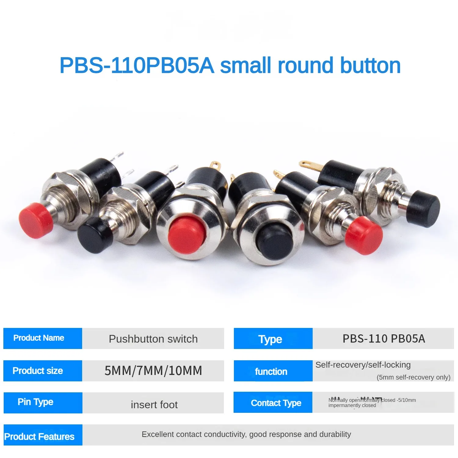 PBS-110 PB05A small circular metal button switch self resetting self-locking jog power switch 7MM