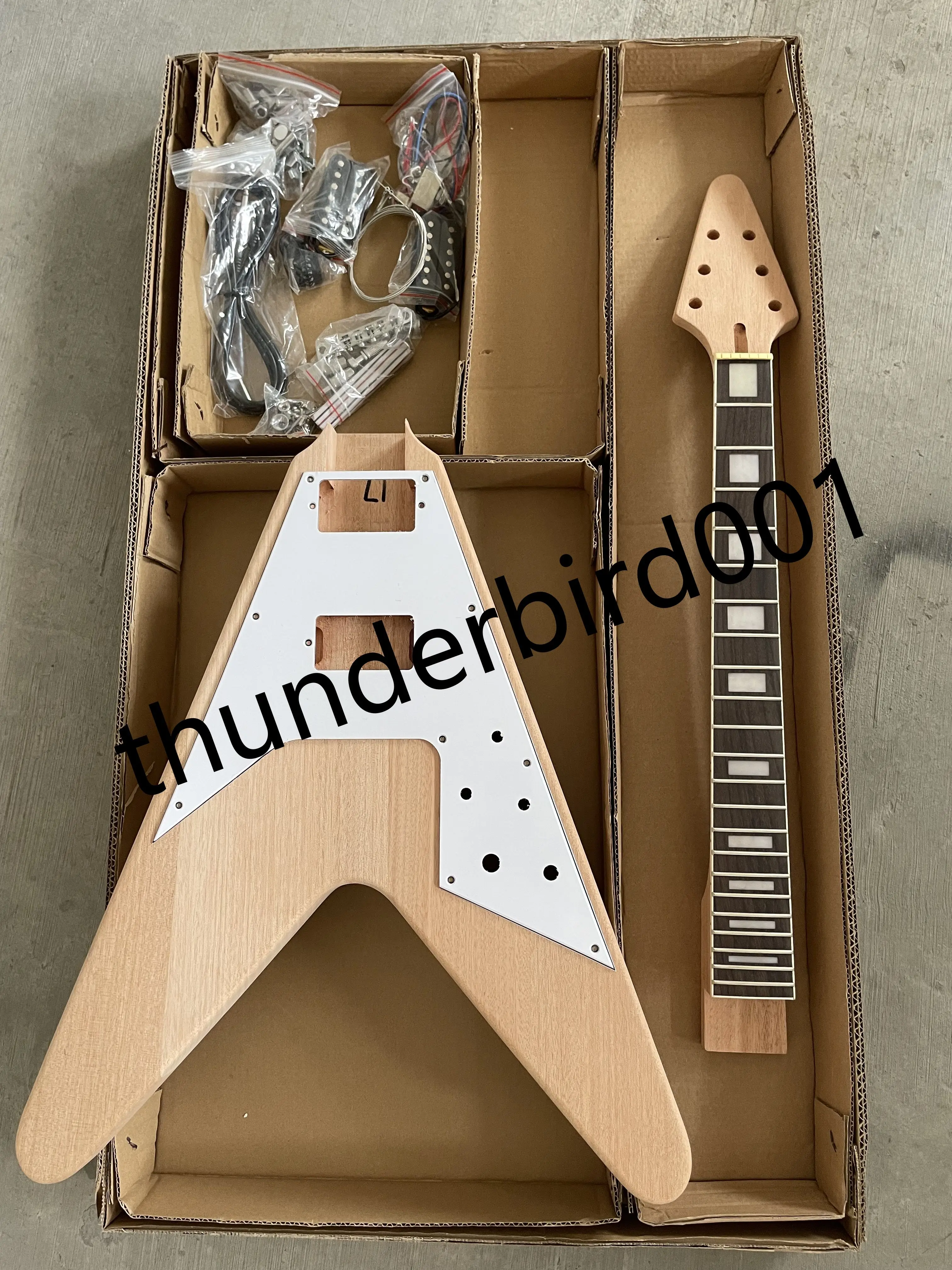 DIY Electric Guitar Kits Flying V Mahogany Body&Neck Rosewood Fingerboard Square Inlay