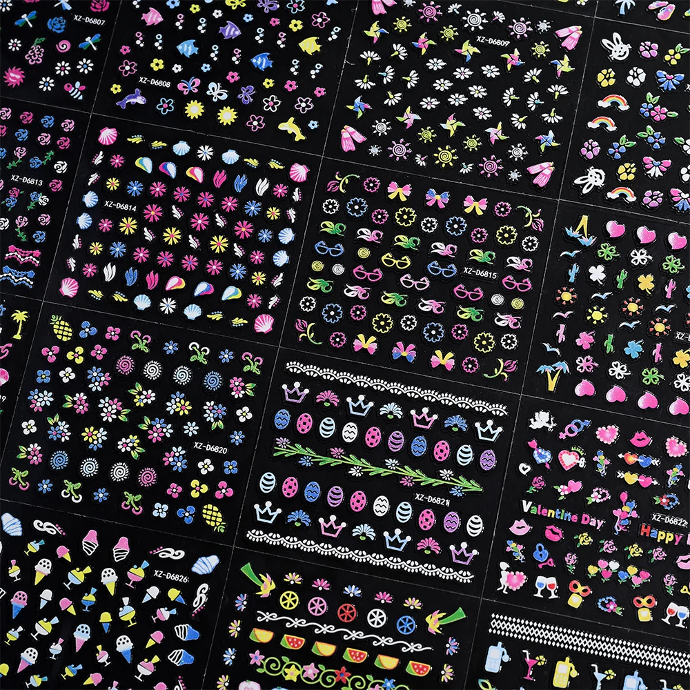 30 قطعة من ملصقات الأظافر الملونة المختلطة للربيع والصيف على شكل فراشة زهرية لاصقة على شكل قلب وشارات فاكهة لتزيين الأظافر #3